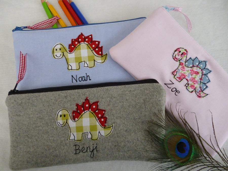 Personalised Dinosaur Pencil Case - Art Pen Pouch with a Choice of Design