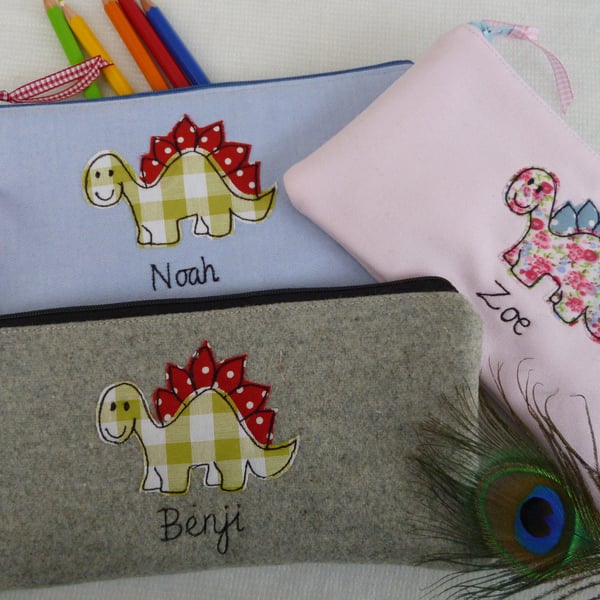 Personalised Dinosaur Pencil Case - Art Pen Pouch with a Choice of Design