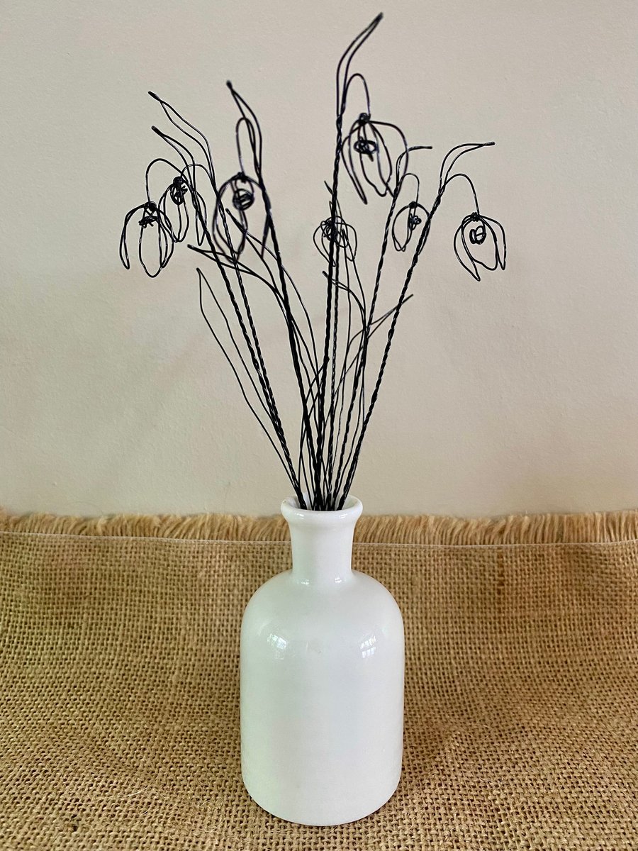 Seven Handmade Wire Snowdrops-Contemporary Wire Flower-Springtime-Mothers Day gi