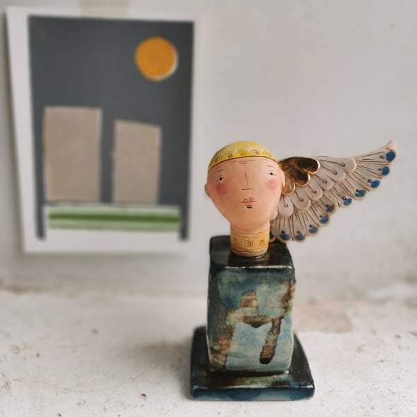 Ceramic Sculpture - Icarus-winged art - Greek Mythology - gold 