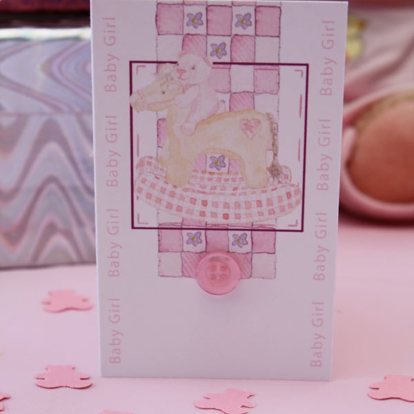 New Baby Girl Gift Tag with Teddy Bear Confetti