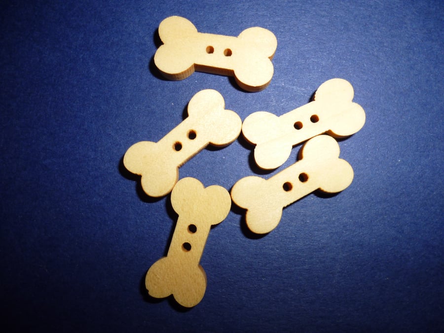 Wooden dog bone buttons  set of 5