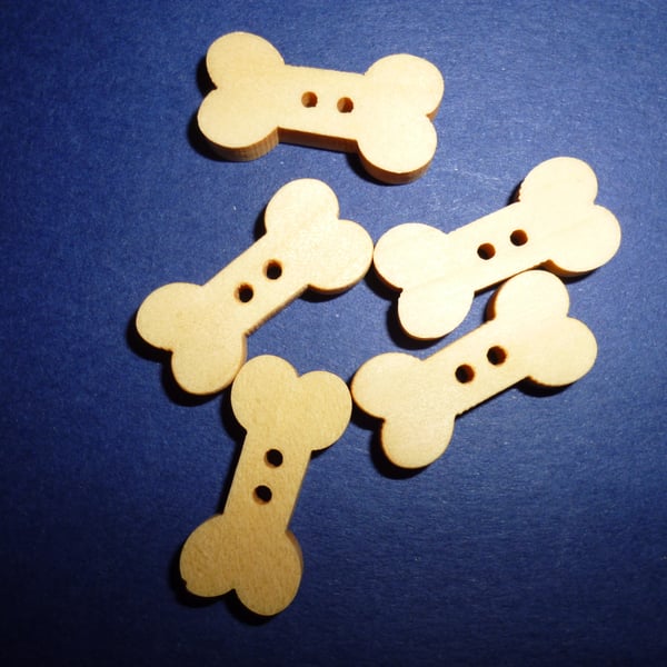 Wooden dog bone buttons  set of 5