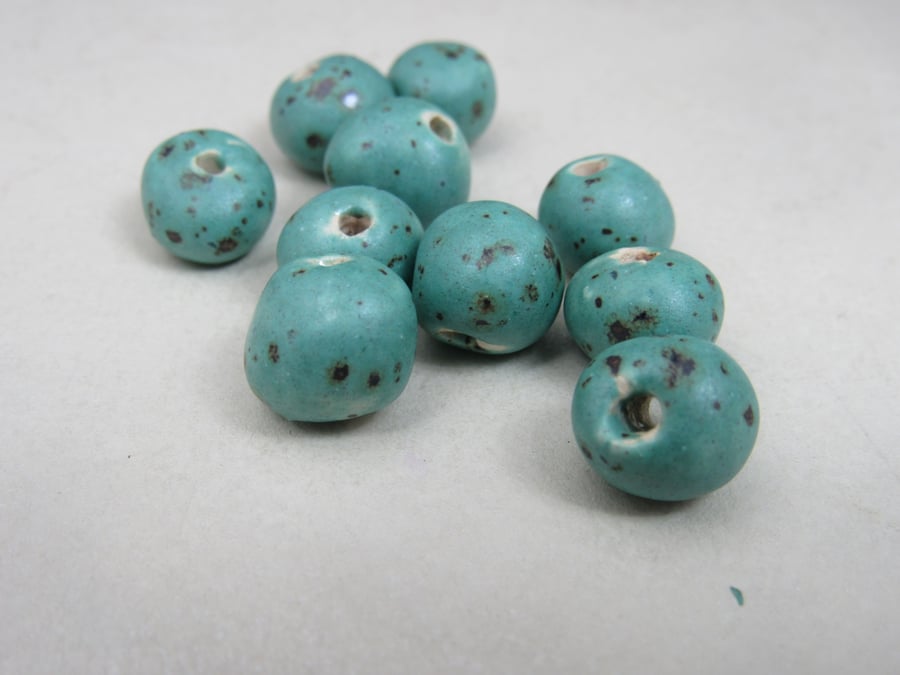 10 Small Eggshell Blue Glazed Clay Beads