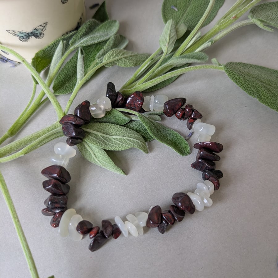  New beginnings bracelet with poppy jasper and moonstone