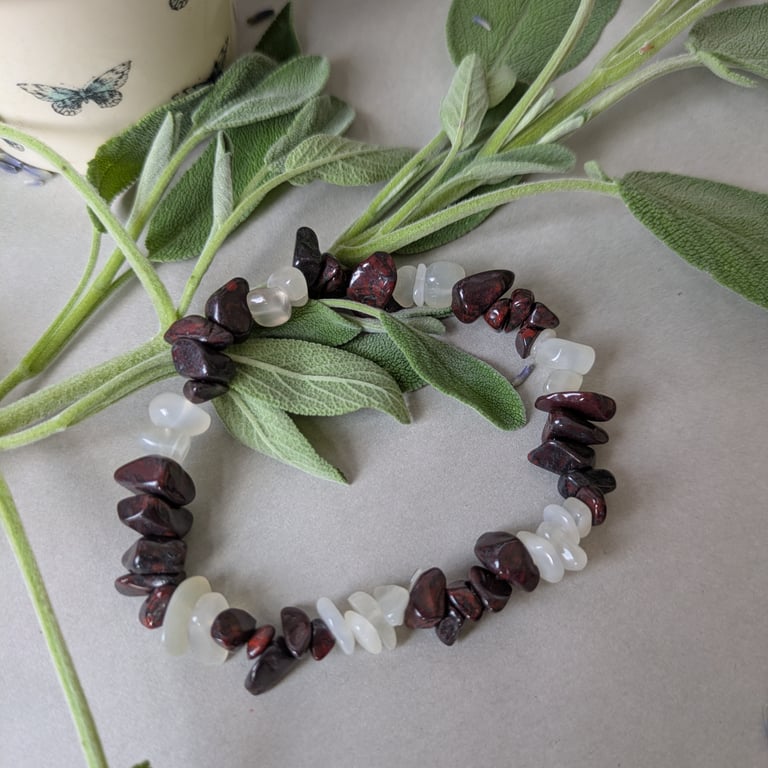  New beginnings bracelet with poppy jasper and moonstone