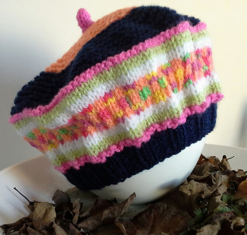 Designer Hand Knitted Fairisle Toddler Girl's Hat  1-2 years size