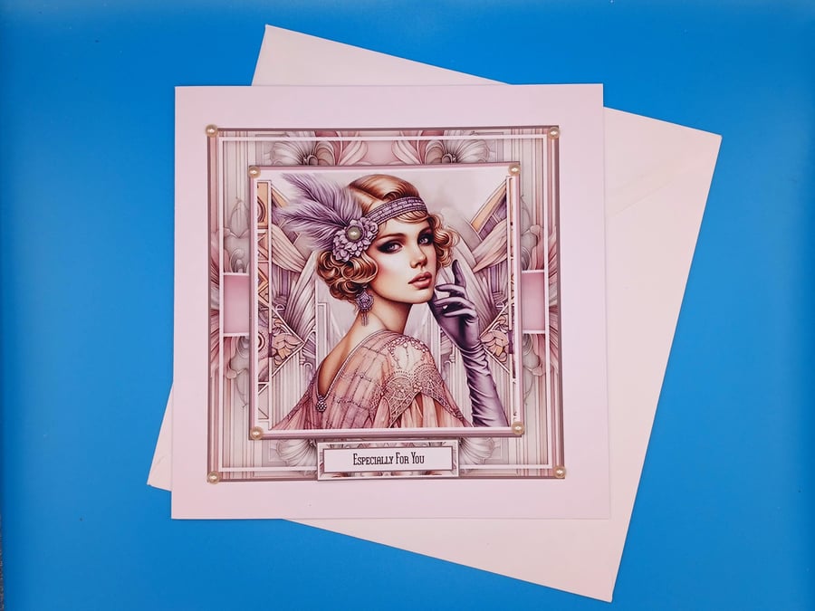 Art Deco Birthday Card, Large, Handmade, 3d 