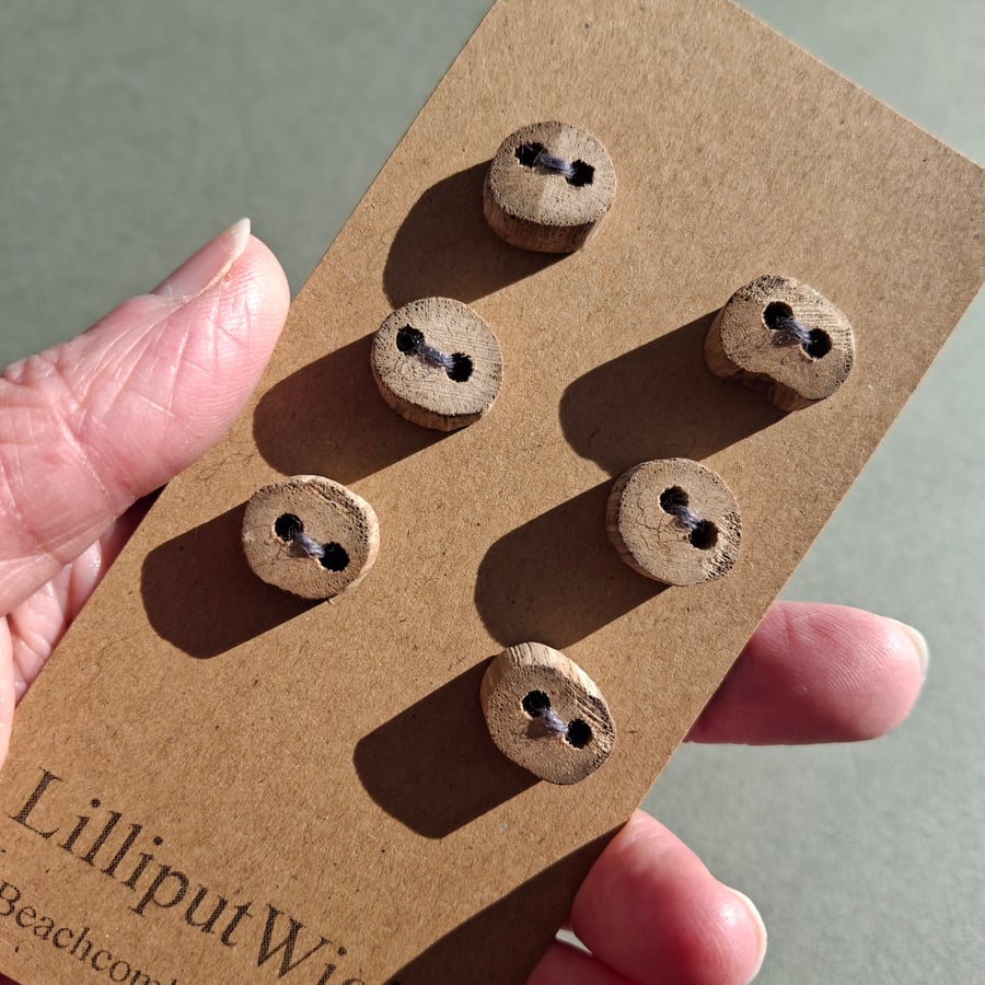 Set of six flat driftwood disk buttons