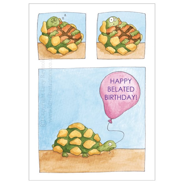 Belated Birthday Card - Sleepy Tortoise