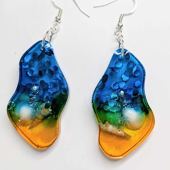 Large Beach Inspired Resin Drop Earrings