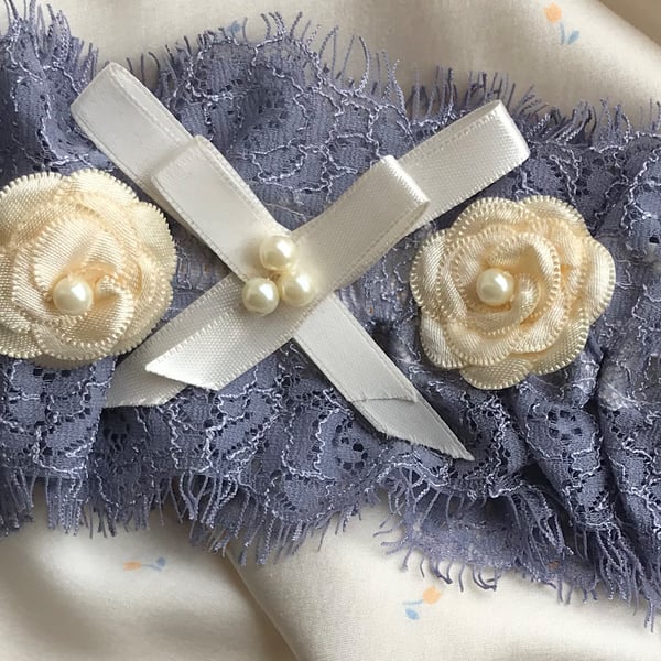 VALERIE Grey and Cream Wedding Garter 