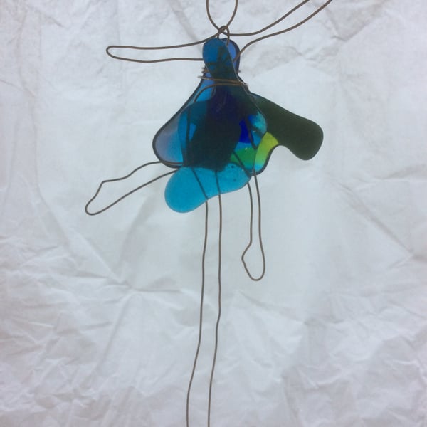 Stained Glass Christmas Tree Fairy - blue, mauve and green