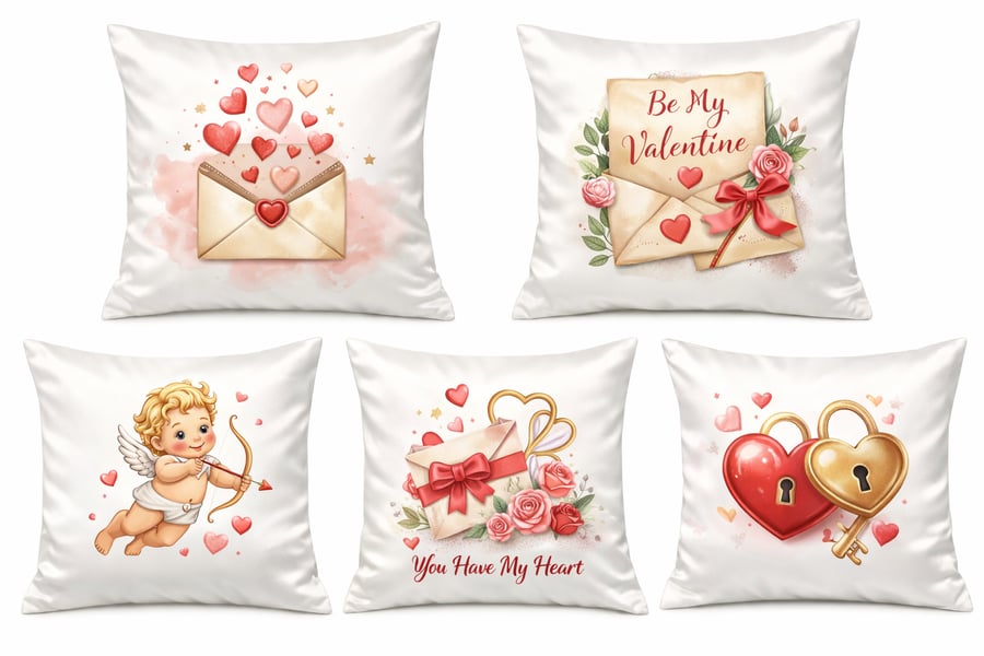 Valentine’s Love Cushion Covers – Romantic Heart & Cupid Designs
