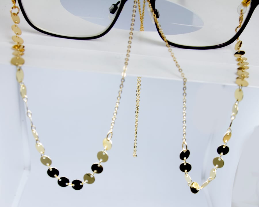Spectacle Chain, 14K Gold Filled Disk Chain,Trace Chain 3 in 1 Necklace, Lanyard