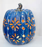 Blue & Gold Floral Pumpkin Lantern – Ceramic Autumn Decoration. - Image 4