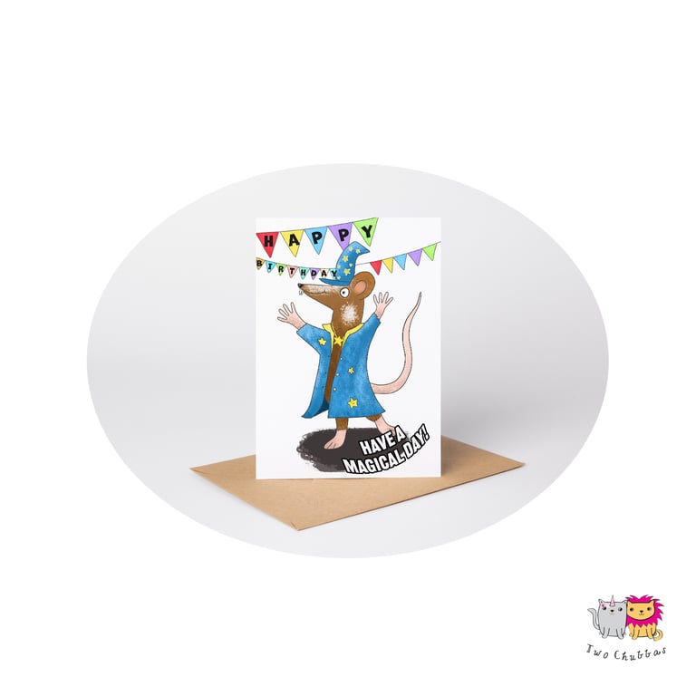 Rat Have A Magical Birthday Card, A6 Birthday Card, Cute Animal Birthday Card