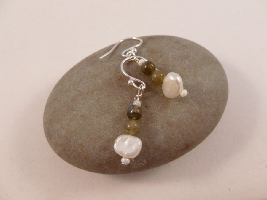 Freshwater Pearl & Labradorite Earrings