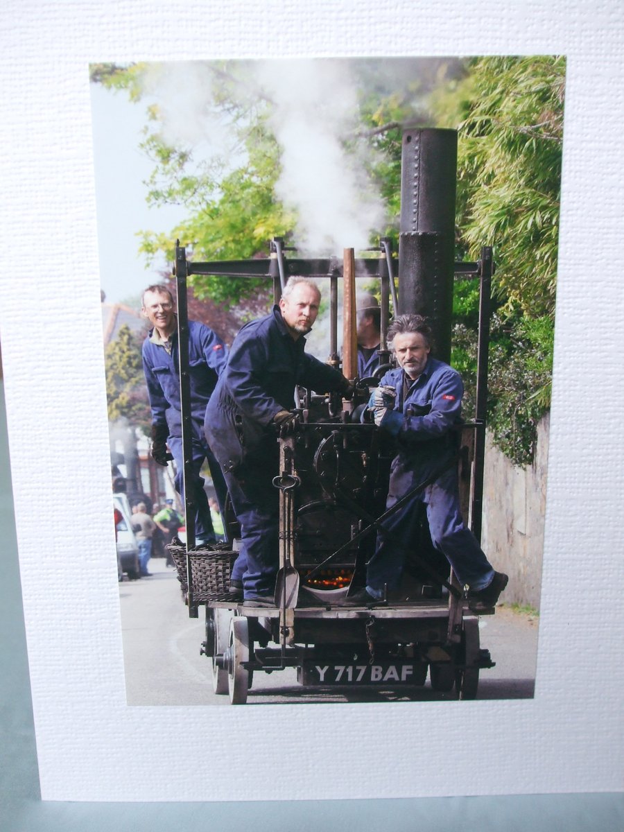 Photographic greetings card of Trevithick's Steam Engine.