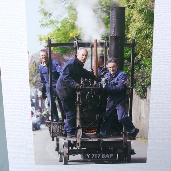 Photographic greetings card of Trevithick's Steam Engine.