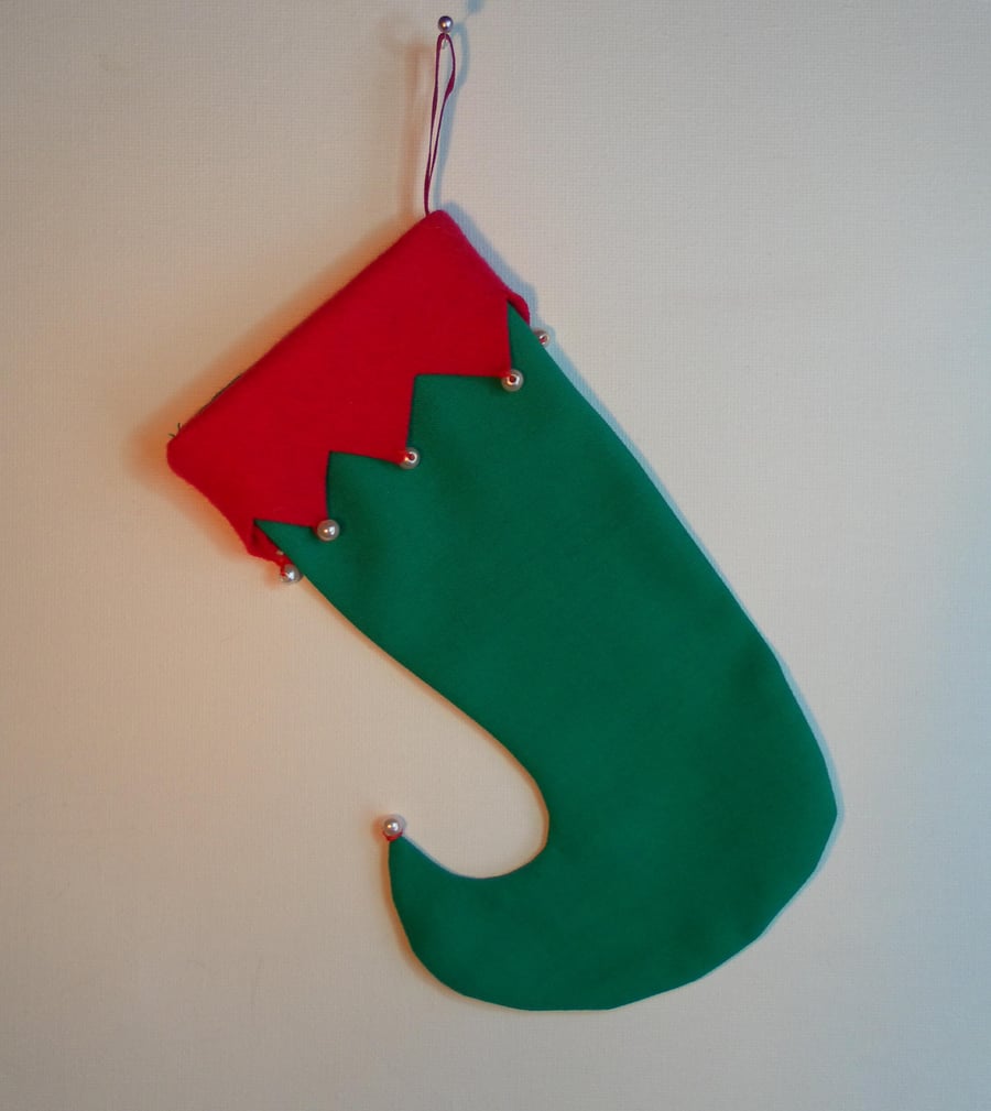  Christmas Stocking, Elf Boot, Green and Red 