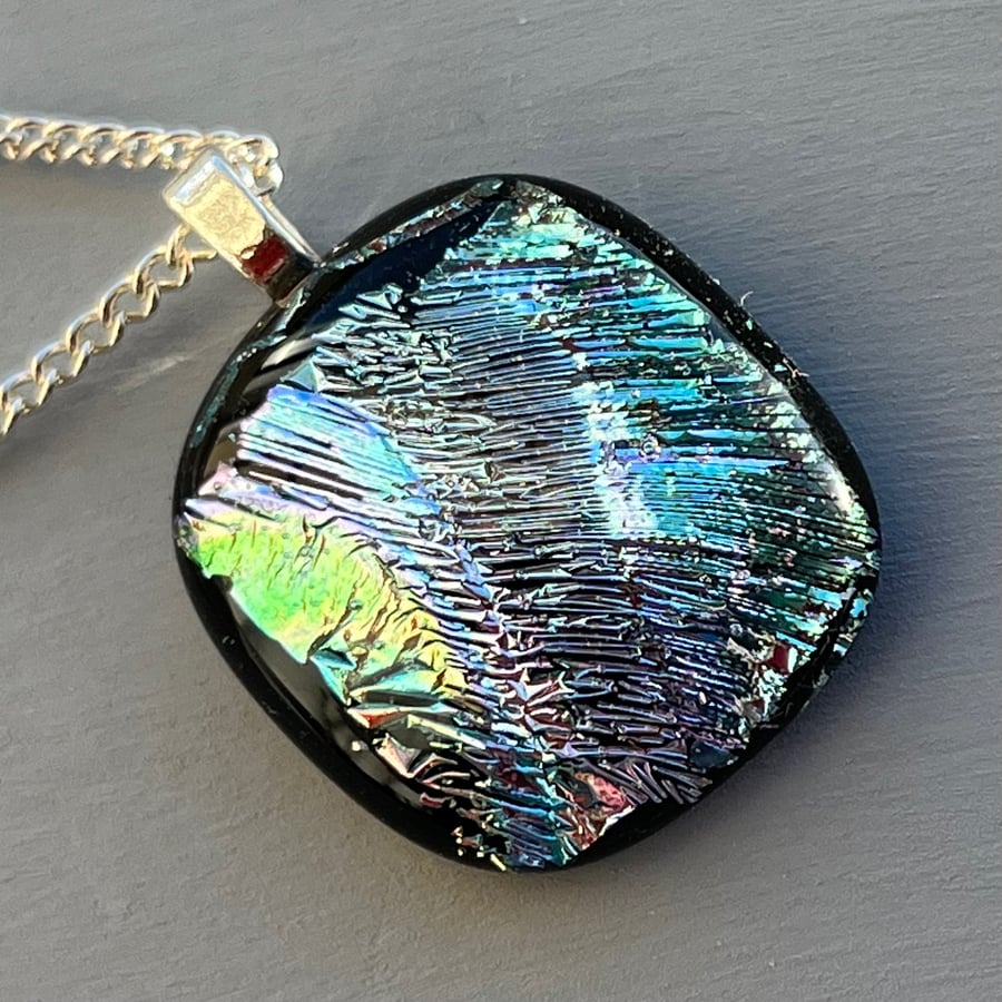 Fused glass pendant necklace statement jewellery silver plated chain