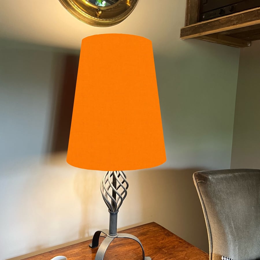 Orange cone lampshade extra tall lampshade, bright orange cotton cone