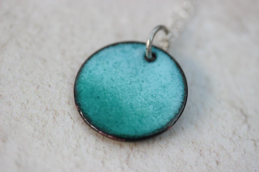 Turquoise blue enamel circle pendant