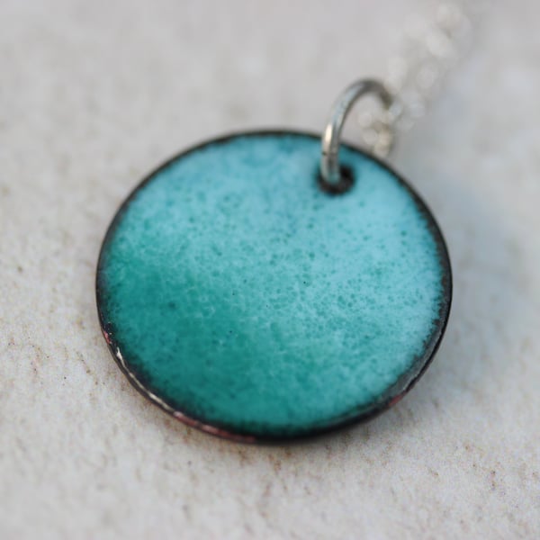 Turquoise blue enamel circle pendant