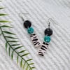 Black & Turquoise Pebbles with Zebra Print Earrings 