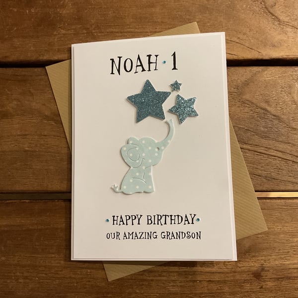 Handmade Personalised 1st birthday card - Grandson, Son, Nephew, Godson