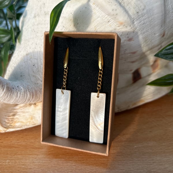 Pair of Gold Plated Mother of Pearl Drop Earrings