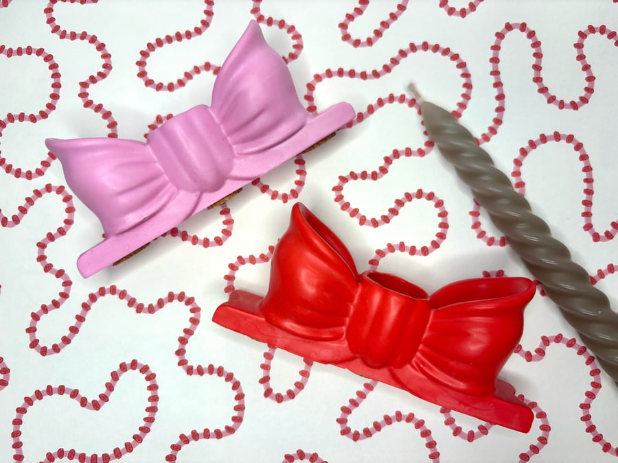 Pretty Ribbon Bow Candle Holder Eco Friendly Jesmonite 