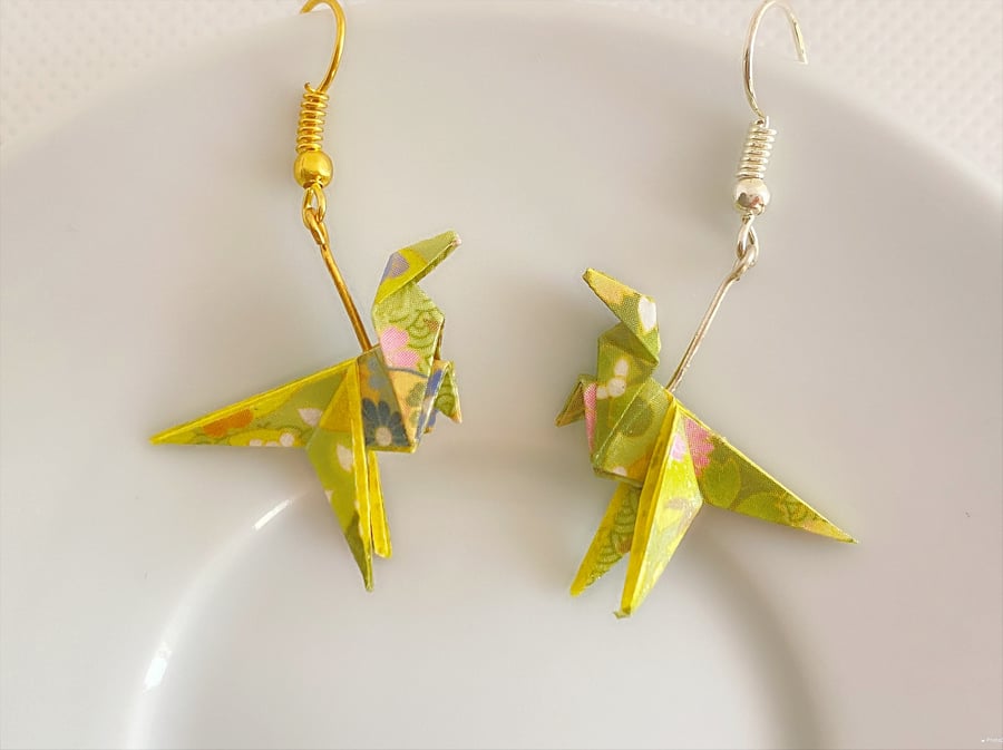 Origami Dinosaur Earrings, Paper Dinosaur Earrings, Free UK Postage