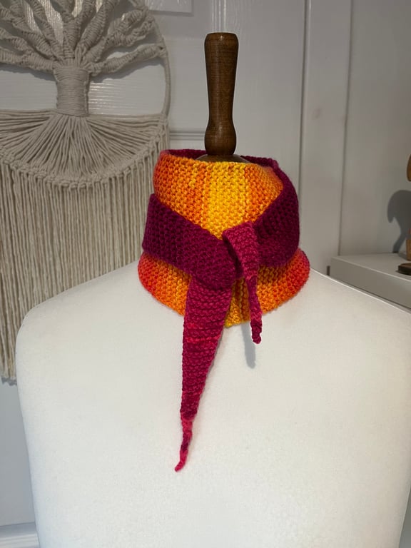 Sunset coloured acrylic mix 100cms neckerchief scarf Handknitted 