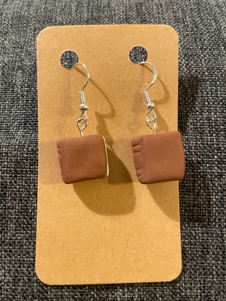 Handmade polymer clay brown book earrings 