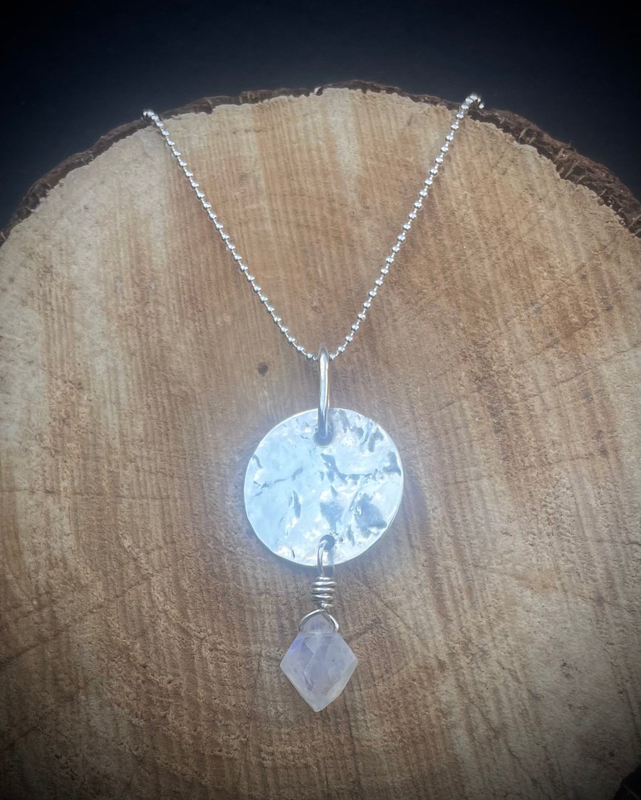 The Dreamcatcher; Sterling Silver Handmade Pendant Necklace with Moonstone drop.