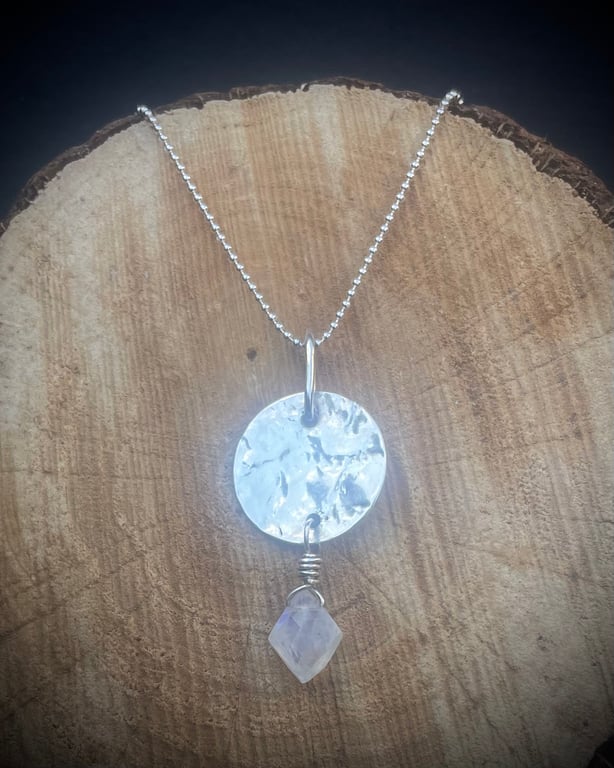 The Dreamcatcher; Sterling Silver Handmade Pendant Necklace with Moonstone drop.