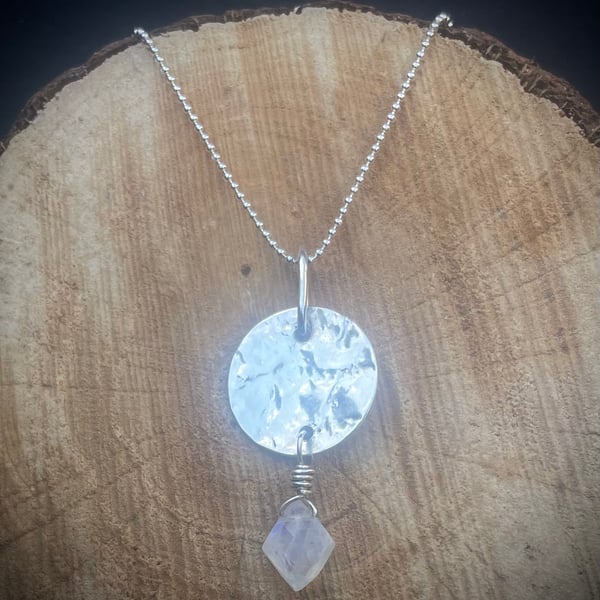 The Dreamcatcher; Sterling Silver Handmade Pendant Necklace with Moonstone drop.