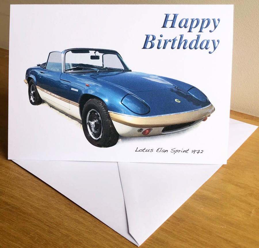 Lotus Elan Sprint 1972 (Blue) - Birthday, Anniversary, Retirement or Plain Card