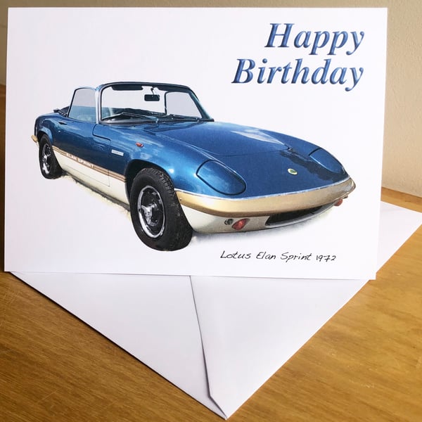 Lotus Elan Sprint 1972 (Blue) - Birthday, Anniversary, Retirement or Plain Card