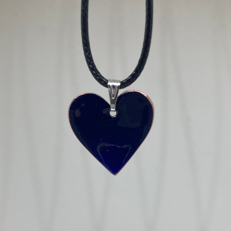 Dark blue enamel heart shaped pendant