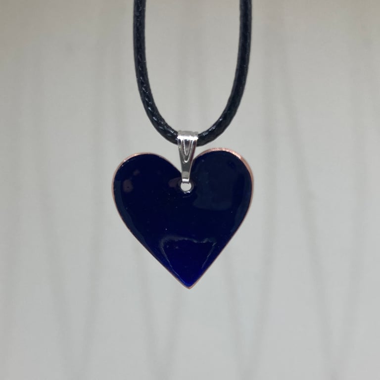 Dark blue enamel heart shaped pendant