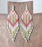 Handmade beaded boho fringe earrings in cerise, pink, pale pink and gold - Image 6