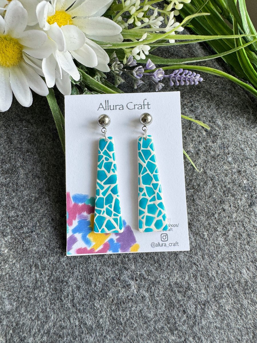 Mosaic Terrazzo Light Blue - Large Trapezium Earrings  