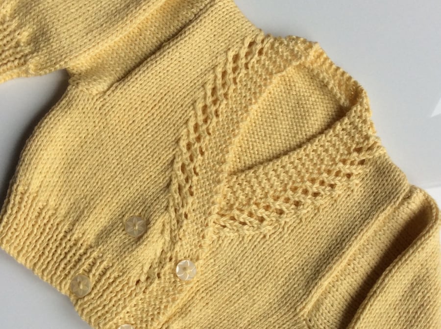 Baby cardigan yellow cotton hand knit 6-9 months 