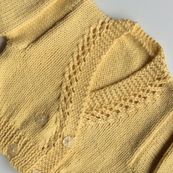 Baby cardigan yellow cotton hand knit 6-9 months 