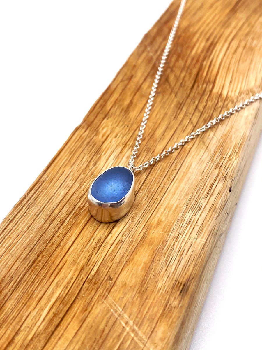 Pretty Blue Teardrop Sea Glass Necklace 