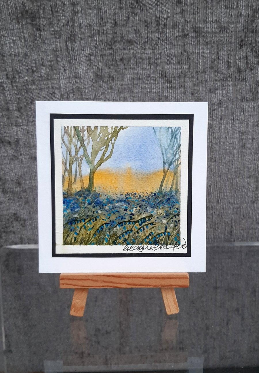 Mini Handpainted Blank Card. Bluebells. Spring Flowers.