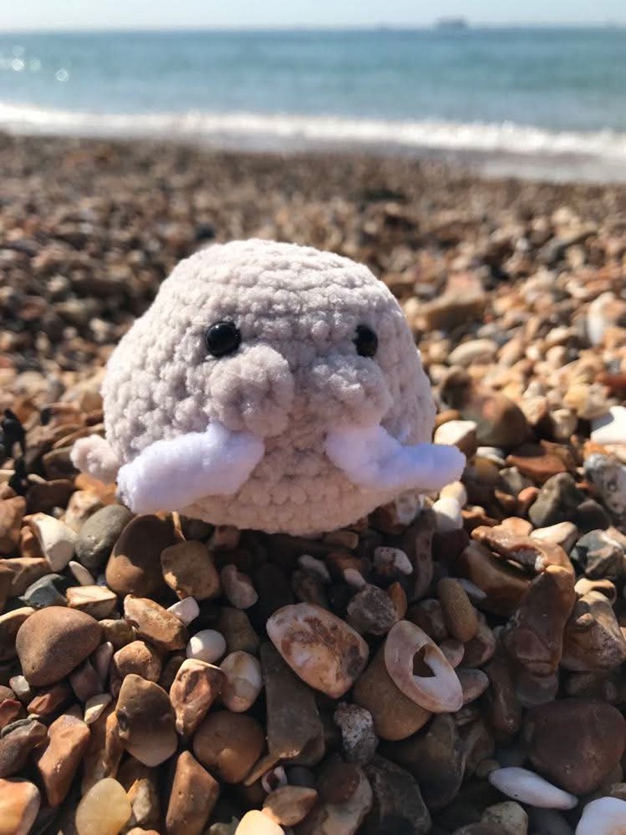 Beige Mini Plushie Walrus: Thin Chenille Yarn